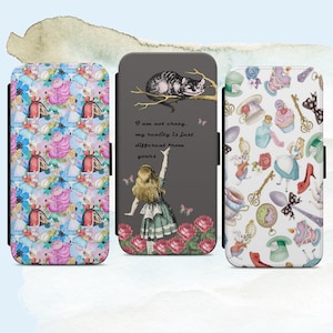 Alicja w Krainie Czarów Cheshire Cat Pastelowy wzór etui na telefon z klapką portfel etui na iPhone'a Samsung Pixel