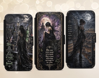 Gothic Fairy Witchy City Full Moon phone case flip wallet for iPhone Samsung Google Pixel Many models available