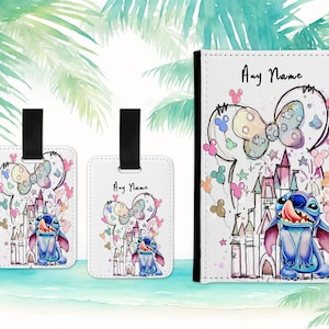 Lilo and Stitch castle personalised passport cover holder and luggage tag set name tag first passport stitch print family trip vacation