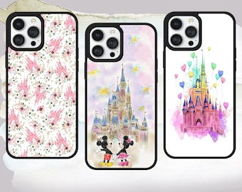 Disney castle watercolour drawing Minnie and Mickey phone case for iPhone 11 12 13 14 15 16 Samsung S25 Fe A15 A56 Google Pixel 7 8 9 ...