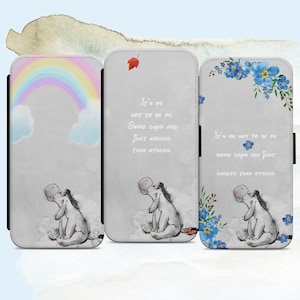 Eeyore Winnie Pooh Quote Telefoonhoesje iPhone 7 X XS 11 12 Pro 13 14 15 Max Flip Wallet Cover Samsung S20 S21 FE S22 A12 A32 A52 A54 A15 Pixel