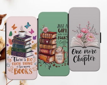 Love Books Floral Reading Quote Vegan Leather Phone Wallet Case