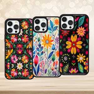 Folk Pattern Scandi Flowers Phone Case for iPhone Samsung Pixel Back Cover with grip