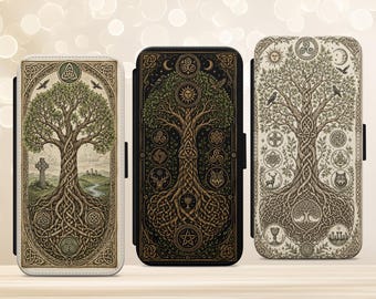 Tree of Life Celtic Symbols Witchy Phone Case for iPhone Samsung Galaxy Google Pixel Flip Wallet Holder