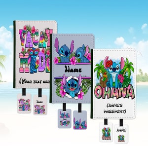 Lilo and Stitch Ohana Holiday Print personalised passport holder and luggage tag Gift Set Travel Set
