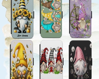 Honey Bee Phone Case Wallet: Vegan Leather Flip Cover, Scandi Gnome Design