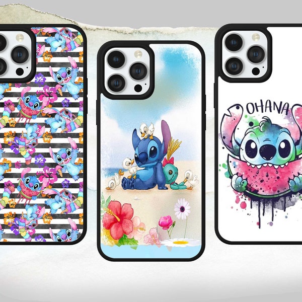 Lilo and Stitch Ohana  Floral pattern phone case for iPhone Samsung Google Pixel  Huawei. Many models available.