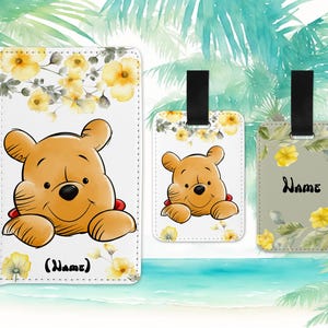 Winne the Pooh Custom Name personalised passport cover holder and luggage tag Gift Set Travel Set Floral Passport Tag Set