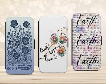 Faith Religion Bible Quote phone case flip wallet for iPhone Samsung Pixel Many models available
