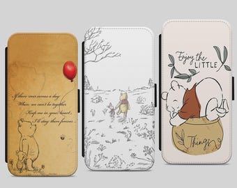 Winnie the Pooh Vegan Leather Phone Wallet: iPhone, Samsung, Pixel Positive Quote