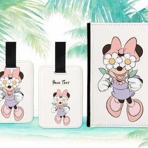 Minnie mouse marguerite rose pour passeport personnalisé housse de protection porte-étiquettes à bagages ensemble premier passeport impression point impression voyage en famille sac d'école