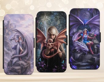 Anime Dragon Girl Gothic Phone Case for iPhone Samsung Google Pixel Flip Wallet with card slots