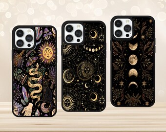 Witchy Celestial Planets Sun Moon Gothic Floral Phone Case for iPhone Samsung Google Pixel