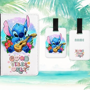 Stitch Floral Passport Cover Holder Luggage Tag Set Personalised Checkered Custom Name Personalised  Gift Travel Wallet Set