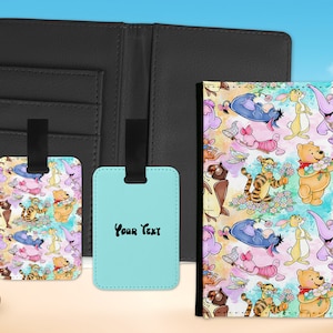 Eeyore Dumbo Tigger Winnie Pooh Pattern Print Custom personalised passport cover holder and luggage tag set