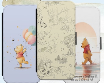 Winnie the Pooh & Friends Vegan Leather Phone Wallet Case Pastel Pattern Baby Blue