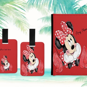 Minnie Mouse personalised passport cover holder and luggage tag set Girls passport holder cover family name vacation holiday