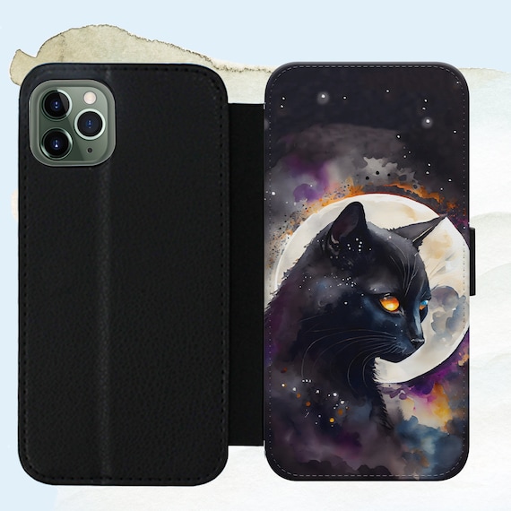 Black Cat Phone Case Wallet - Purple Black Cat Phone Case Wallet - Purple