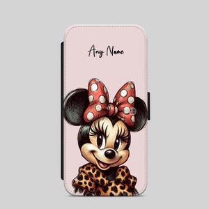 Funda para teléfono con tapa y billetera personalizada con el nombre de Minnie Mouse para iPhone, Samsung y Google Pixel