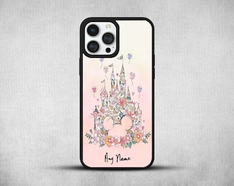 Floral Castle Phone Case: Custom Name Pink Disney inspired for iPhone Samsung Galaxy Google Pixel