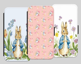 Peter Rabbit Print Floral Cute Gift phone case cover flip wallet for iPhone Samsung Google Pixel