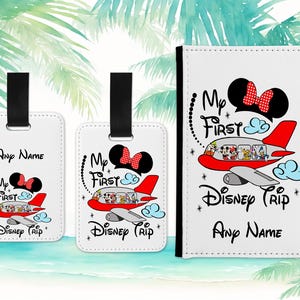 Disney trip inspired personalised Minnie Mouse passport cover holder luggage tag set Girls Boys passport holder cover holiday gift bag tag