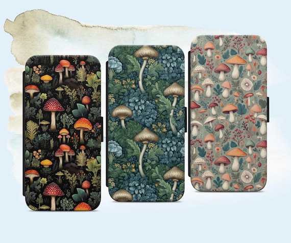 Mushroom Pattern Forest Print Phone Case for iPhone Samsung Google Pixel Vegan Leather Wallet Case