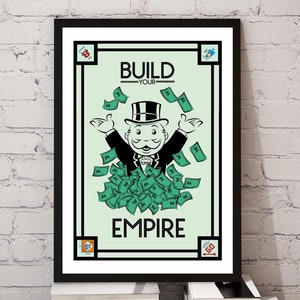 Digital Download &quot;Build Your Empire&quot; Motivational Monopoly-Inspired Poster - Inspirational Wall Art for Entrepreneurs, Office Decor