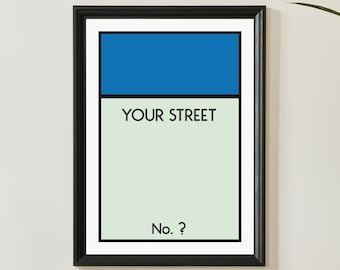 Personalised Monopoly Print Wall Art Poster Custom Property Home Decor Gift Idea Any Street Name Number Board Game Prints. New Home gift