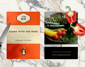 Set of 2 or 3 Literary Pun Glass Tempered Chopping Boards. Perfect book lover gift. Penguin Classic inspired homeware