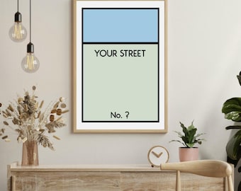Personalised Board Game  Poster. Custom Property Home Decor Gift Idea Any Street Name Number  Prints New Home card gift.