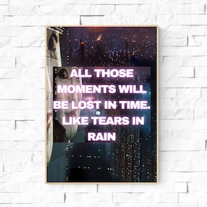 Tears in Rain Movie Poster. Blade Runner Quote, Minimalist Design, Home Cinema, Vintage Film Poster, Ridley Scott, Harrison Ford, Dystopian