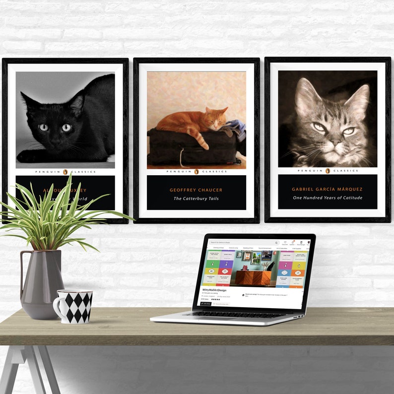 Set of 3 or 6 Literary Cat Pun Penguin Classic Book Covers. Great gift for a cat lover image 6