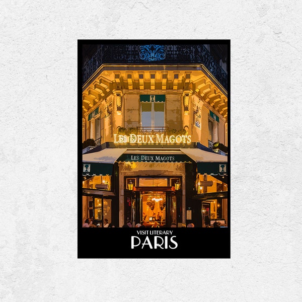 Les Deux Magots Paris Travel Poster Art Print Literary Destination Cafe