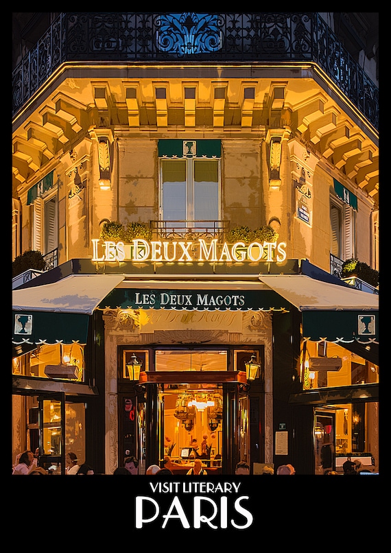 Les Deux Magots Paris Travel Poster Art Print Literary Destination