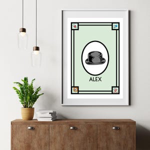 Poster d'art mural personnalisé Monopoly Playing Piece, idée cadeau personnalisée pour une décoration d'intérieur. N'importe quelle icône et n'importe quel nom.  Impressions de jeux de société