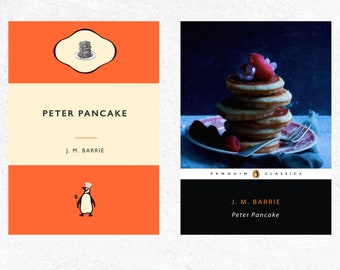 Peter Pancake J M Barrie. Book title poster. Book Lover Poster. Penguin Classic Cover. Peter Pan Gift. kitchen art. food art