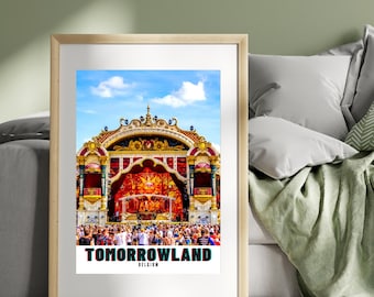 Póster del festival Tomorrowland durante el día: una impresión artística impresionante para los fanáticos de los festivales de música. Póster de calidad superior para amantes de la música y el arte