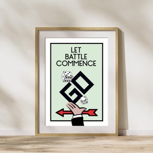Download digitale "Let battle commence" Poster motivazionale ispirato al Monopoli - Arte murale ispiratrice per imprenditori, decorazioni per ufficio