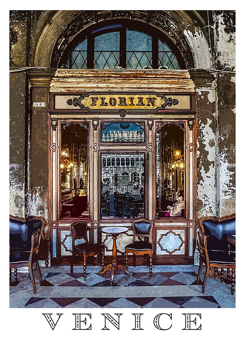 Caffe Florian Venice Travel Poster Art Print St Mark Square Literary Destination Cafe image 1