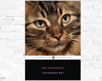 Ray Bradbury Fahrenheit 451/Furrenheit 451 Cat Pun Literary Classic Poster