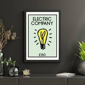 Download digital Impressão de monopólio Pôster de arte de parede Pôster de monopólio de empresa elétrica Propriedade Decoração de casa Ideia de presente Impressões de jogos de tabuleiro.