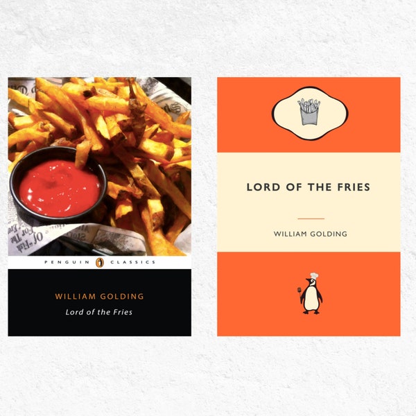 Lord of the Fries. William Golding mock book cover poster. Funny Literary Cover. Penguin Book cover. Lord of the flies