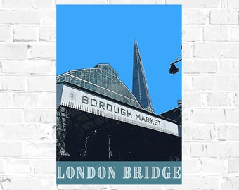 Literary London Art Print Borough Market Retro Style Travel Poster