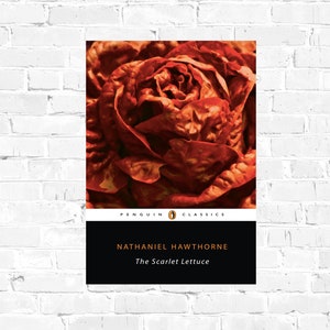 A Alface Escarlate Nathaniel Hawthorne. Cartaz de literatura clássica. Impressão de arte para amantes de livros. A literatura americana em letras escarlates.