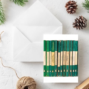 Weihnachts-Wortspiel-Buchtitel-Set mit 5 oder 10 Weihnachtskarten und Umschlägen. Buchliebhaber Weihnachtskarten
