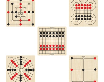 wooden intelligence games 5 pcs, Dama + Surakarta + Bihar + 9 Taş + 3 Taş