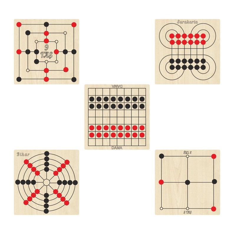 Wooden Intelligence Games 5 Pcs, Dama Surakarta Bihar 9 Taş 3 Taş - Etsy