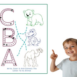 ANIMALES DEL ALFABETO, diversión de trazado de letras para niños en edad preescolar y niños pequeños: ¡escribe, colorea y aprende!