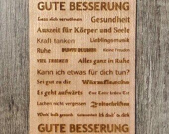 GrußKarte Holzkarte Holz Geschenk Karte Gute Besserung zur Genesung Gesundheit Krank Text